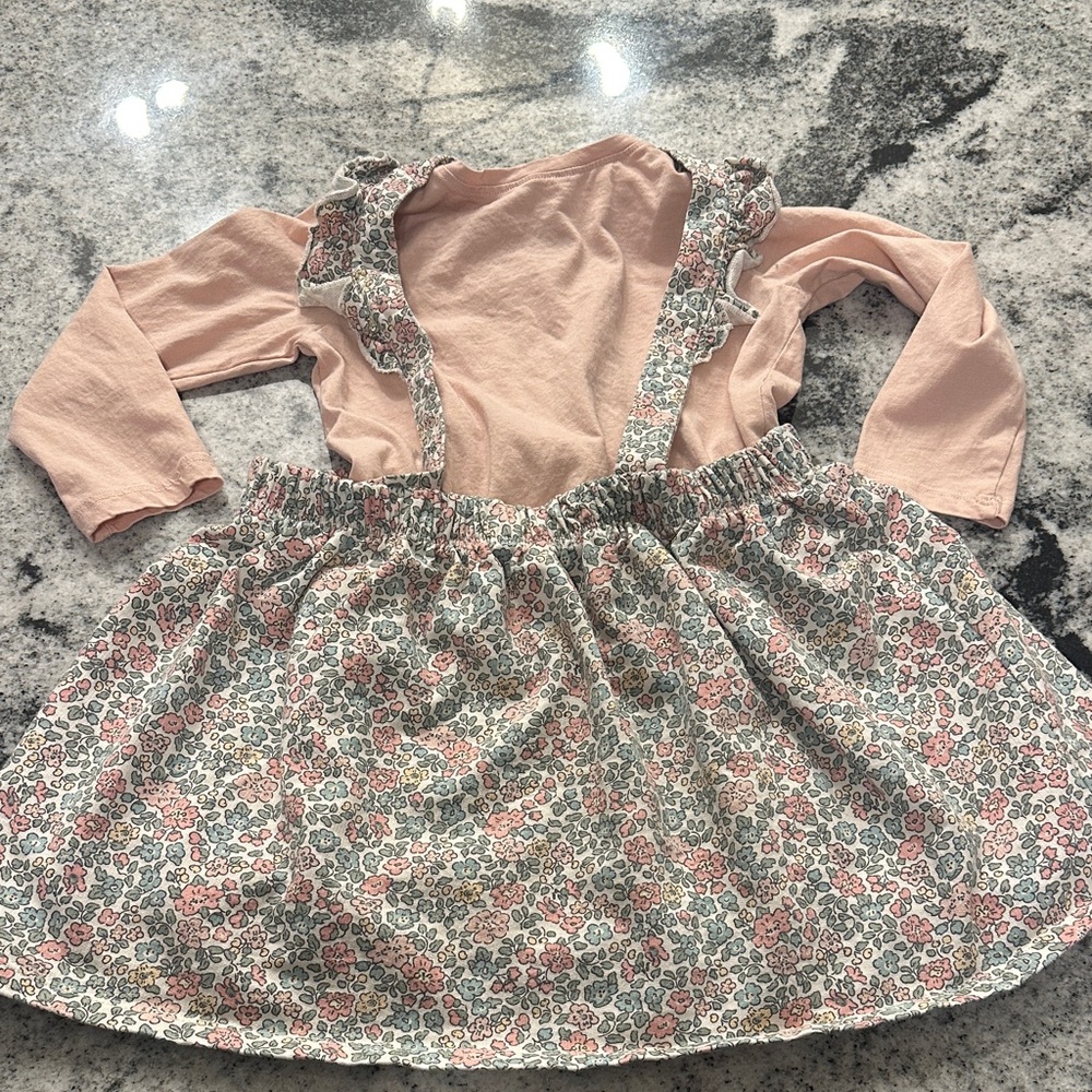 H&M Pink Top with Floral Suspender Dress 4T